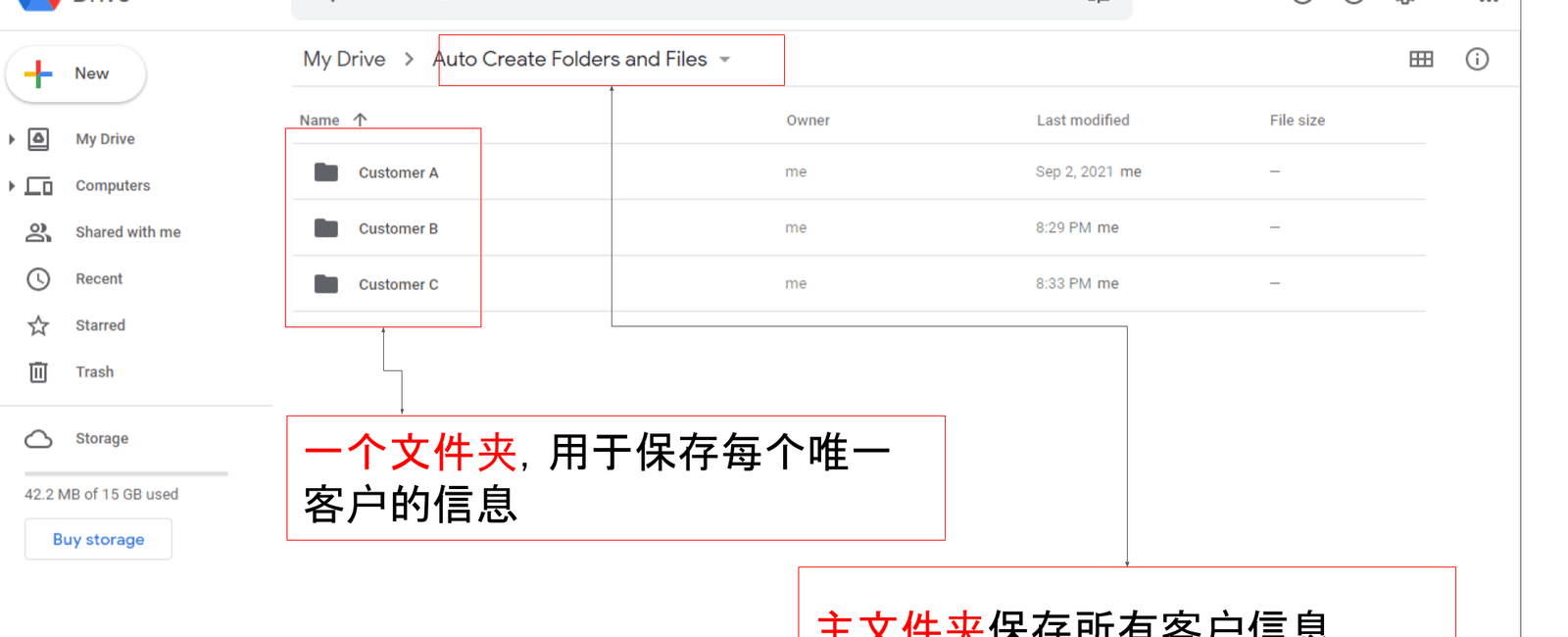在 Google 云端硬盘中为每个客户自动生成一个文件夹